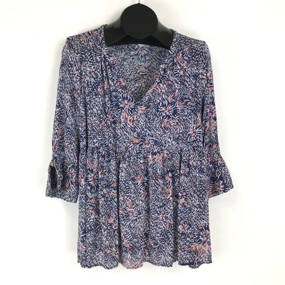 Motherhood Maternity Floral Tie Sleeve Babydoll Blouse Women’s Medium V-Neck - Picture 1 of 10